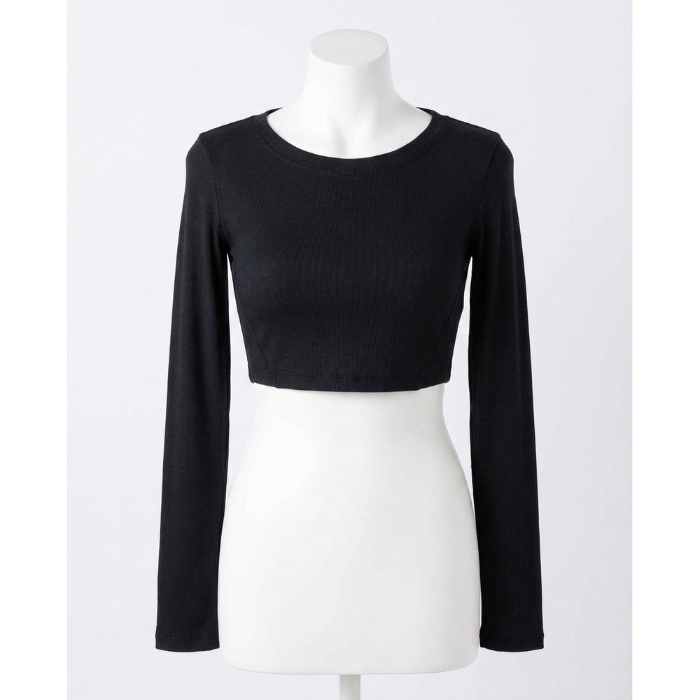 NEW NICOLE MILLER cropped active long sleeve top in jet black